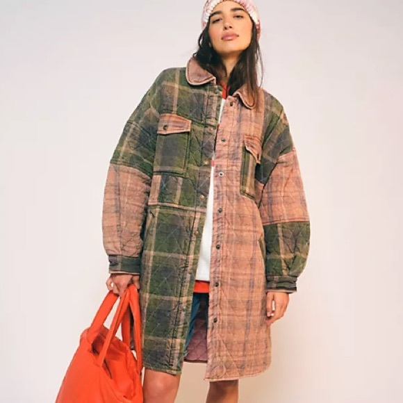 Free People Jackets & Blazers - Free People Plaid Jacket in Green and Pink
